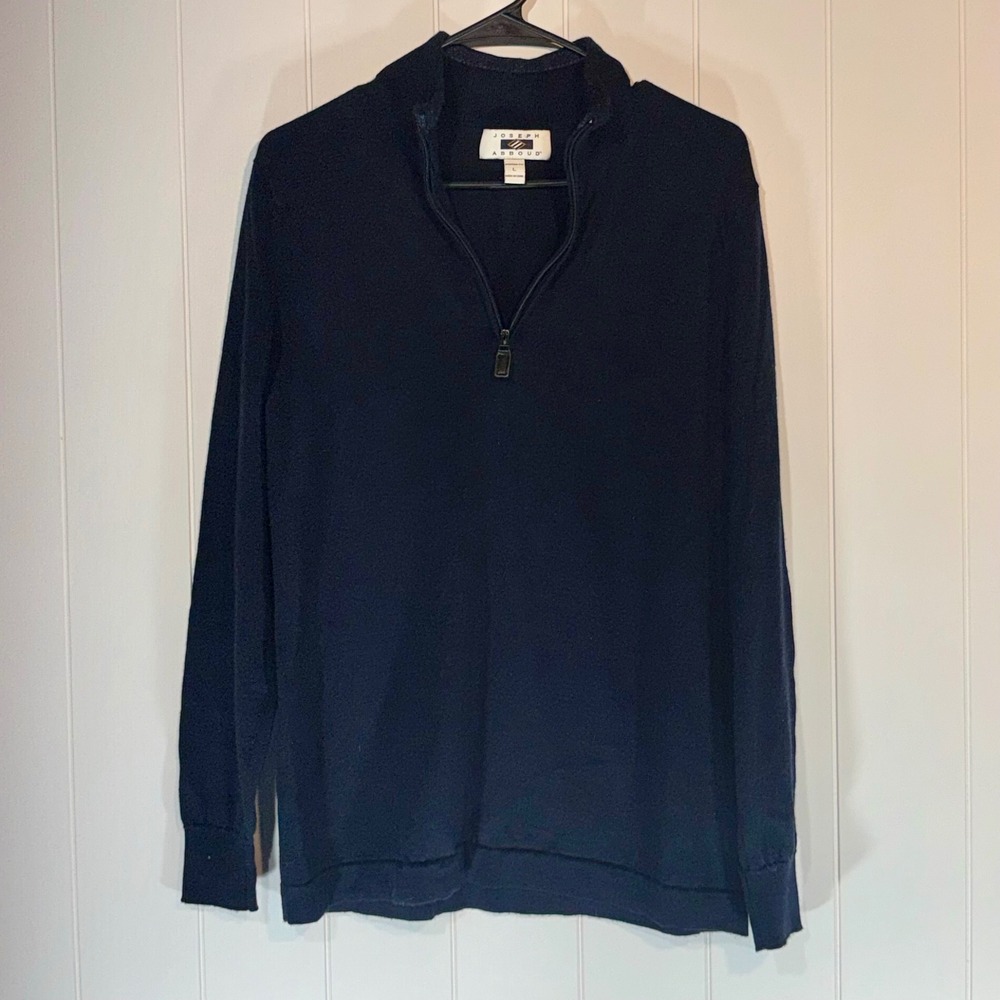 Joseph Abboud Mens Navy Blue 100% Merino Wool Quarter Zip Sweater Modern Fit L